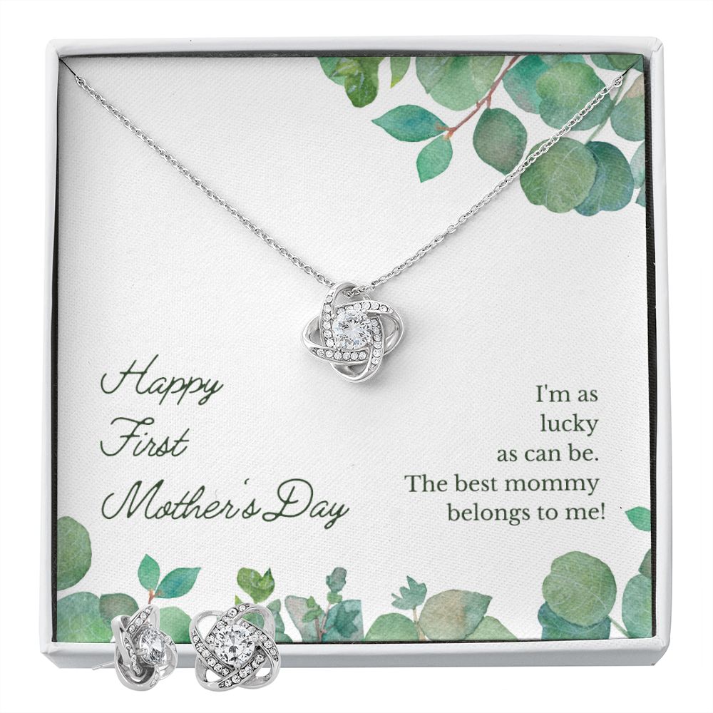 Happy First Mother's Day Love Knot Necklace & Earring Set
