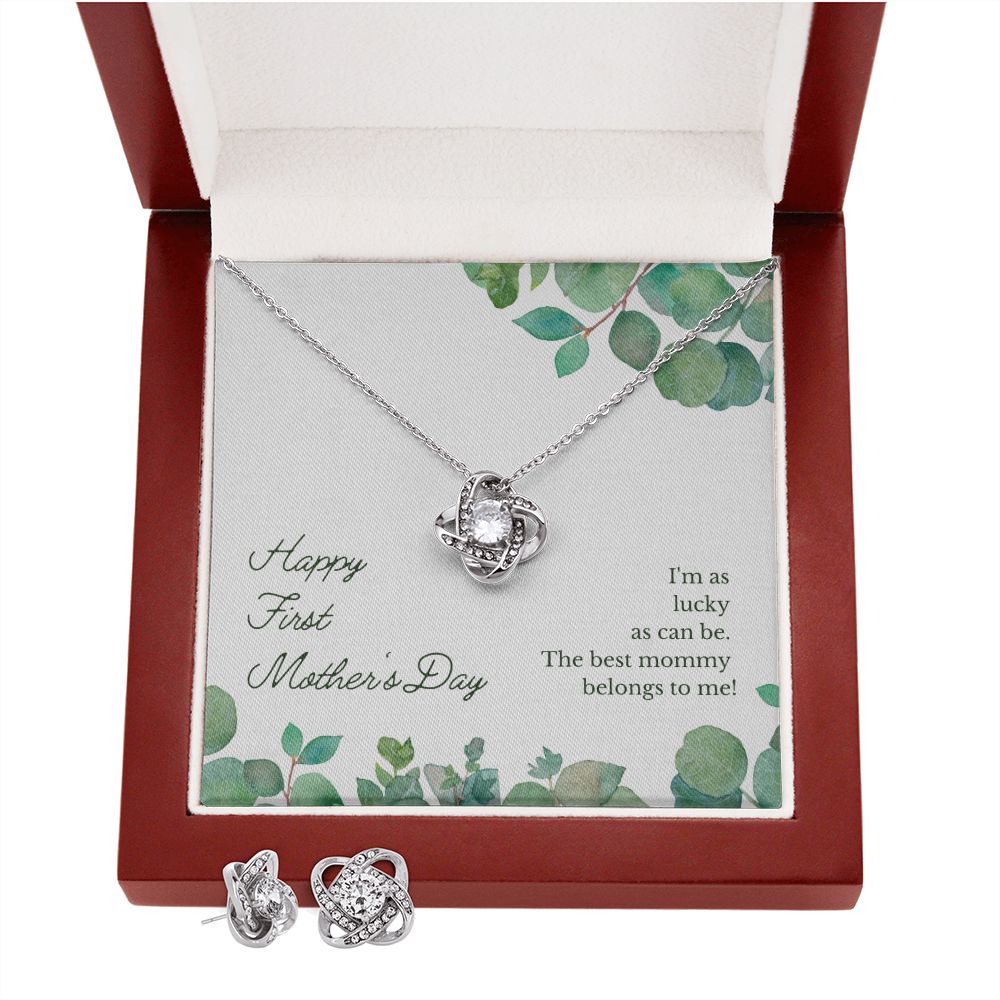 Happy First Mother's Day Love Knot Necklace & Earring Set